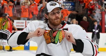 PHILADELPHIA - JUNE 09:  Duncan Keith #2 of the Chicago Blackhawks celebrates after teammate Patrick Kane #88 scored the game-winning goal in overtime to defeat the Philadelphia Flyers 4-3 and win the Stanley Cup in Game Six of the 2010 NHL Stanley Cup Fi
