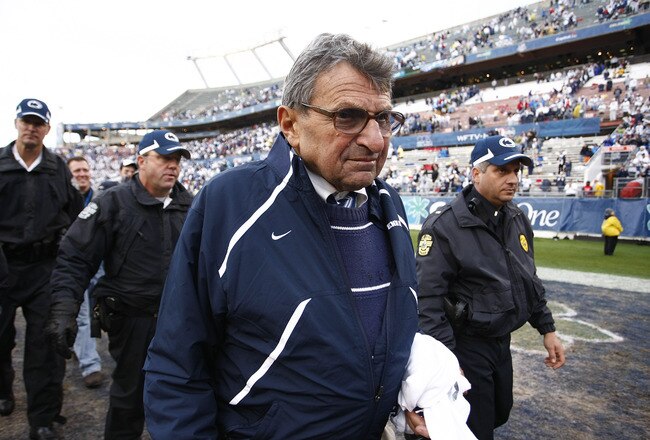 ORLANDO, FL - JANUARY 1: Head coach Joe Paterno of the Penn State Nittany Lions leaves the field following the 2010 Capital One Bowl against the LSU Tigers at the Florida Citrus Bowl Stadium on January 1, 2010 in Orlando, Florida. Penn State won 19-17. (P