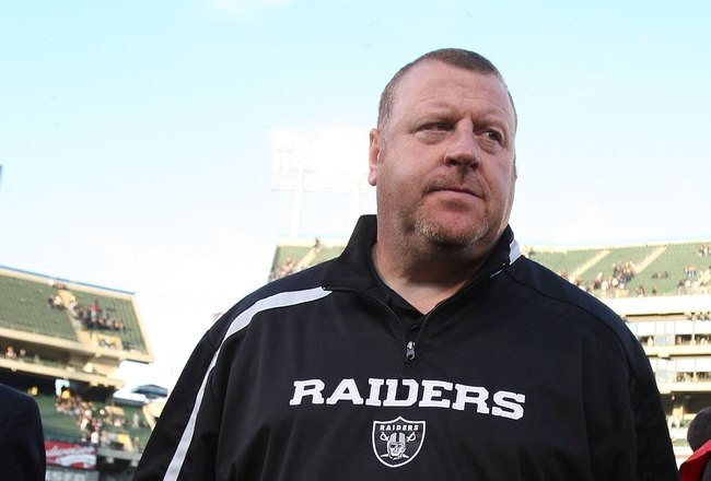 OAKLAND, CA - JANUARY 03:  Head coach Tom Cable of the Oakland Raiders walks off the field after losing to the Baltimore Ravens during an NFL game at Oakland-Alameda County Coliseum on January 3, 2010 in Oakland, California.  (Photo by Jed Jacobsohn/Getty