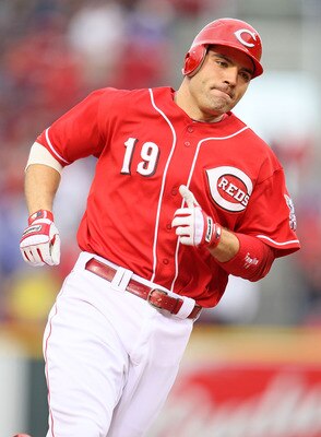CINCINNATI - MAY 18:  Joey Votto #19 of the Cincinnati Reds runs the bases after he hit a home run in the 8th inning during the game against the Milwaukee Brewers at Great American Ball Park on May 18, 2010 in Cincinnati, Ohio. The Reds won 5-4.  (Photo b