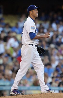 LOS ANGELES, CA - SEPTEMBER 05:  Hiroki Kuroda #18 of the Los Angeles Dodgers walks back to the mound in the fourth inning against the San Francisco Giants at Dodger Stadium on September 5, 2010 in Los Angeles, California. The Giants defeated the Dodgers 