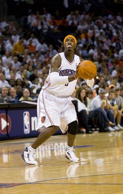 CHARLOTTE, NC - APRIL 26: Gerald Wallace #3 of the Charlotte Bobcats looks to take a three-point shot against the Orlando Magic at Time Warner Cable Arena on April 26, 2010 in Charlotte, North Carolina.  The Magic defeated the Bobcats 99-90 to complete th