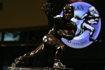 NEW YORK - DECEMBER 12:  The Heisman trophy awarded to Running back Mark Ingram #22 of the Alabama Crimson Tide at a press conference after  he was named the 75th Heisman Trophy winner at the Marriott Marquis on December 12, 2009 in New York City.  (Photo