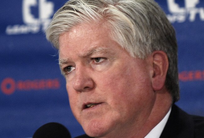 TORONTO - NOVEMBER 29:   Brian Burke speaks to the media after being named President and General Manger of the Toronto Maple Leafs November 29, 2008 at the Air Canada Centre in Toronto, Ontario, Canada. (Photo by Brad White/Getty Images)