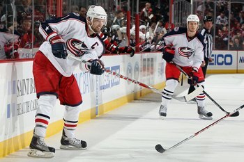 NEWARK, NJ - MARCH 23:  Rick Nash #61 of the Columbus Blue Jackets skates against the New Jersey Devils at the Prudential Center on March 23, 2010 in Newark, New Jersey. The Devils defeated the Blue Jackets 6-3.  (Photo by Jim McIsaac/Getty Images)