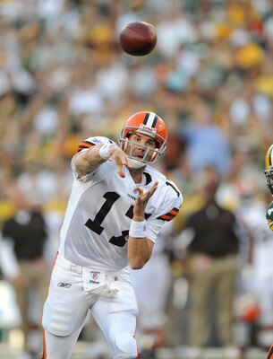 GREEN BAY - AUGUST 14: Jake Delhomme #17 of the Cleveland Browns passes during the NFL preseason game against the Green Bay Packers at Lambeau Field August 14, 2010 in Green Bay, Wisconsin.  (Photo by Tom Dahlin/Getty Images)
