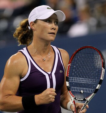 NEW YORK - SEPTEMBER 05:  Samantha Stosur of Australia reacts against Elena Dementieva of Russia during her women's singles match on day seven of the 2010 U.S. Open at the USTA Billie Jean King National Tennis Center on September 5, 2010 in the Flushing n