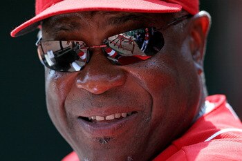 CINCINNATI - AUGUST 29:  Dusty Baker the manager of the Cincinnati Reds watches the game against the Chicago Cubs at Great American Ball Park on August 29, 2010 in Cincinnati, Ohio.  (Photo by Andy Lyons/Getty Images)