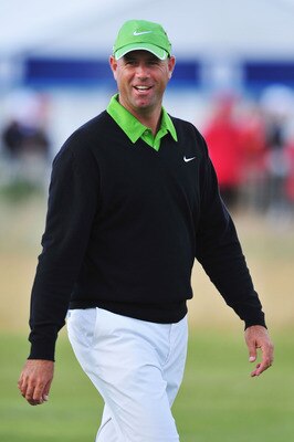 TURNBERRY, SCOTLAND - JULY 19:  Stewart Cink of USA smiles after hitting his approach shot on the final playoff hole with Tom Watson after the final round of the 138th Open Championship on the Ailsa Course, Turnberry Golf Club on July 19, 2009 in Turnberr