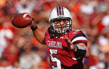 COLUMBIA, SC - NOVEMBER 28:  Stephen Garcia #5 of the South Carolina Gamecocks drops back to pass against the Clemson Tigers at Williams-Brice Stadium on November 28, 2009 in Columbia, South Carolina.  (Photo by Scott Halleran/Getty Images)