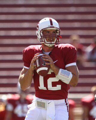 PALO ALTO, CA - SEPTEMBER 04:  Andrew Luck #12 of the Stanford Cardinal warms up before their game against the Sacramento State Hornets at Stanford Stadium on September 4, 2010 in Palo Alto, California.  (Photo by Ezra Shaw/Getty Images)
