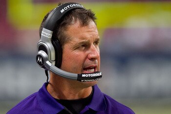 ST. LOUIS - SEPTEMBER 2: Head coach John Harbaugh of the Baltimore Ravens looks on from the sideline against the St. Louis Rams during an NFL preseason game at the Edward Jones Dome on September 2, 2010 in St. Louis, Missouri.  The Rams beat the Ravens 27
