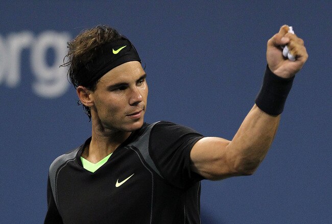 NEW YORK - SEPTEMBER 07:  Rafael Nadal of Spain celebrates after he won match point against Feliciano Lopez of Spain during his men's singles match on day nine of the 2010 U.S. Open at the USTA Billie Jean King National Tennis Center on September 7, 2010