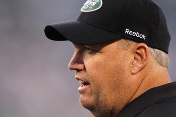 EAST RUTHERFORD, NJ - AUGUST 27:  Rex Ryan, Head Coach of the New York Jets looks on during the preseason game against the Washington Redskins on August 27, 2010 at the New Meadowlands Stadium  in East Rutherford, New Jersey.  (Photo by Al Bello/Getty Ima