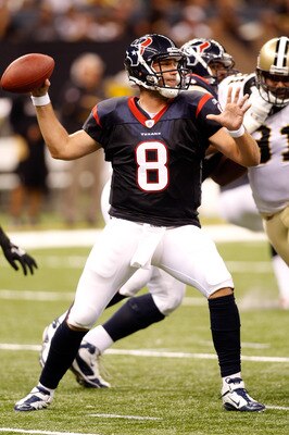 NEW ORLEANS - AUGUST 21:  Matt Schaub #8 of the Houston Texans in action during the game against the New Orleans Saints at the Louisiana Superdome on August 21, 2010 in New Orleans, Louisiana.  (Photo by Chris Graythen/Getty Images)