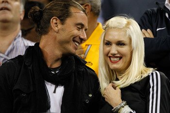 NEW YORK - SEPTEMBER 06:  (L-R) Singer Gavin Rossdale and singer Gwen Stefani attend the men's singles match between Roger Federer of Switzerland and Jurgen Melzer of Austria during day eight of the 2010 U.S. Open at the USTA Billie Jean King National Ten
