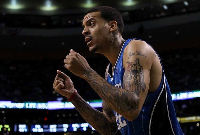 BOSTON - MAY 28:  Matt Barnes #22 of the Orlando Magic reacts after was called for a defensive foul  against the Boston Celtics in Game Six of the Eastern Conference Finals during the 2010 NBA Playoffs at TD Garden on May 28, 2010 in Boston, Massachusetts
