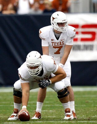 HOUSTON - SEPTEMBER 04:  Quarterback Garrett Gilbert #7 of the Texas Longhorns during game action against the Rice Owls at Reliant Stadium on September 4, 2010 in Houston, Texas. Texas won 34-17.  (Photo by Bob Levey/Getty Images)