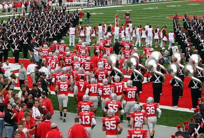 COLUMBUS, OH - NOVEMBER 03: The Ohio State Buckeyes enter the field before the game against the Wisconsin Badgers on November 3, 2007 at Ohio Stadium in Columbus, Ohio. Ohio State defeated Wisconsin 38-17. (Photo by Jonathan Daniel/Getty Images)