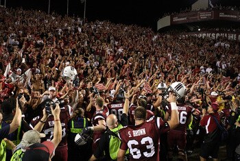 COLUMBIA, SC - SEPTEMBER 24:  Fans of the South Carolina Gamecocks celebrate after a 16-10 victory over the Ole Miss Rebels after their game at Williams-Brice Stadium on September 24, 2009 in Columbia, South Carolina.  (Photo by Streeter Lecka/Getty Image