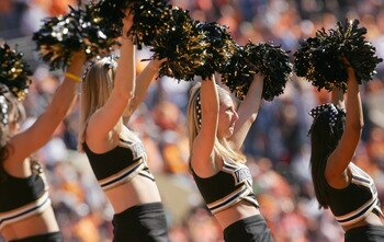 KNOXVILLE, TN - NOVEMBER 19:  The Cheerleaders of the Vanderbilt Commodores perform on the sidelines during the game against the Tennessee Volunteers on November 19, 2005 at Neyland Stadium in Knoxville, Tennessee.  (Photo by Doug Pensinger/Getty Images)