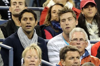 NEW YORK - SEPTEMBER 09:  Lance Bass (R) looks on as Rafael Nadal of Spain plays against Fernando Verdasco of Spain during his men's single quarterfinal match on day eleven of the 2010 U.S. Open at the USTA Billie Jean King National Tennis Center on Septe