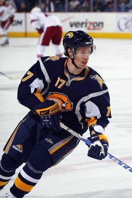 BUFFALO, NY - MARCH 6:  Dominic Moore #17 of the Buffalo Sabres warms up before the game against the Phoenix Coyotes on March 6, 2009 at HSBC Arena in Buffalo, New York. (Photo by Rick Stewart/Getty Images)