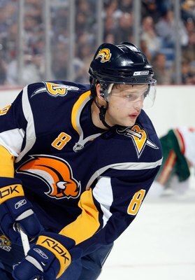 BUFFALO, NY - SEPTEMBER 28:  Marek Zagrapan #8 of the Buffalo Sabres skates against the Minnesota Wild during their NHL preseason NHL game on September 28, 2008 at HSBC Arena in Buffalo, New York. The Wild defeated the Sabres 2-1 in shootout overtime. (Ph