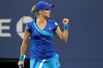 NEW YORK - SEPTEMBER 11:  Kim Clijsters of Belguim reacts against Vera Zvonareva of Russia during her women's singles final on day thirteen of the 2010 U.S. Open at the USTA Billie Jean King National Tennis Center on September 11, 2010 in the Flushing nei