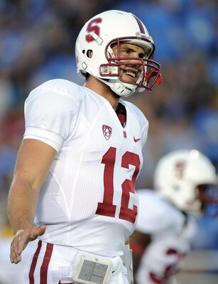 PASADENA, CA - SEPTEMBER 11:  Andrew Luck #12 of Stanford smiles before the game against UCLA at the Rose Bowl on September 11, 2010 in Pasadena, California.  (Photo by Harry How/Getty Images)