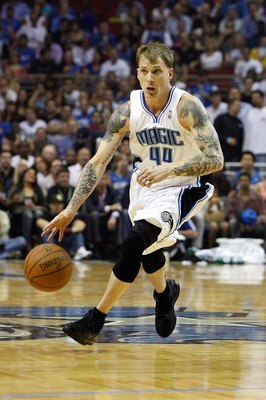 ORLANDO, FL - MAY 18:  Jason Williams #44 of the Orlando Magic drives against the Boston Celtics in Game Two of the Eastern Conference Finals during the 2010 NBA Playoffs at Amway Arena on May 18, 2010 in Orlando, Florida.  NOTE TO USER: User expressly ac