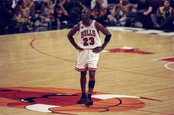 10 Jun 1998:  Michael Jordan #23 of the Chicago Bulls looks on during the NBA Finals Game 4 against the Utah Jazz at the United Center in Chicago, Illinois. The Bulls defeated the Jazz 86-82. Mandatory Credit: Al Bello  /Allsport