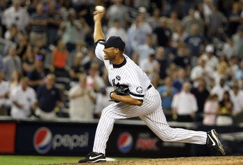 NEW YORK - AUGUST 18:  Mariano Rivera #42 of the New York Yankees pitches against the Detroit Tigers at Yankee Stadium on August 18, 2010 in the Bronx borough of New York City.  (Photo by Nick Laham/Getty Images)