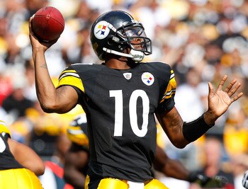 PITTSBURGH - SEPTEMBER 12:  Dennis Dixon #10 of the Pittsburgh Steelers drops back to pass against the Atlanta Falcons during the NFL season opener game on September 12, 2010 at Heinz Field in Pittsburgh, Pennsylvania.  (Photo by Jared Wickerham/Getty Ima
