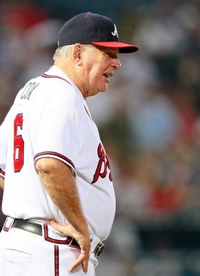 ATLANTA - SEPTEMBER 01:  Manager Bobby Cox #6 of the Atlanta Braves against the New York Mets at Turner Field on September 1, 2010 in Atlanta, Georgia.  (Photo by Kevin C. Cox/Getty Images)