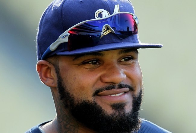 LOS ANGELES, CA - MAY 06:  Prince Fielder #28 of the Milwaukee Brewers looks on prior to the start of the game against the Los Angeles Dodgers at Dodger Stadium on May 6, 2010 in Los Angeles, California.  (Photo by Jeff Gross/Getty Images)