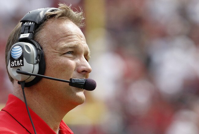 COLUMBIA, SC - SEPTEMBER 11:  Georgia Bulldogs head coach Mark Richt watches the action on the field during the game against the South Carolina Gamecocks at Williams-Brice Stadium on September 11, 2010 in Columbia, South Carolina.  (Photo by Mike Zarrilli