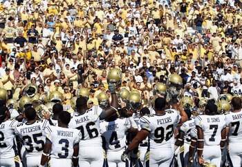 Georgia Tech celebrates after a week three road win against UNC