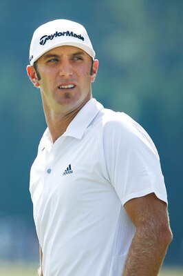 ATLANTA - SEPTEMBER 23:  Dustin Johnson looks on from the practice range prior to playing his first round of THE TOUR Championship presented by Coca-Cola at East Lake Golf Club on September 23, 2010 in Atlanta, Georgia.  (Photo by Scott Halleran/Getty Ima