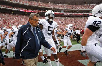 TUSCALOOSA, AL - SEPTEMBER 11:  Head coach Joe Paterno of the Penn State Nittany Lions against the Alabama Crimson Tide at Bryant-Denny Stadium on September 11, 2010 in Tuscaloosa, Alabama.  (Photo by Kevin C. Cox/Getty Images)