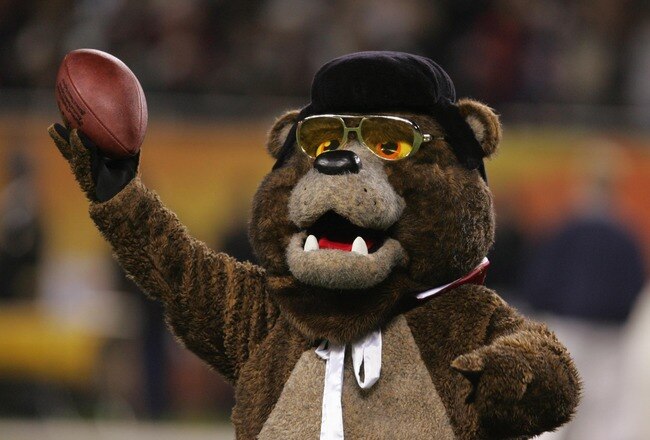 CHICAGO - OCTOBER 31:  Staley Da Bear, the mascot of the Chicago Bears, entertains the fans during the game against the San Francisco 49ers at Soldier Field on October 31, 2004 in Chicago, Illinois. The Bears defeated the 49ers 23-13. (Photo by Jonathan D