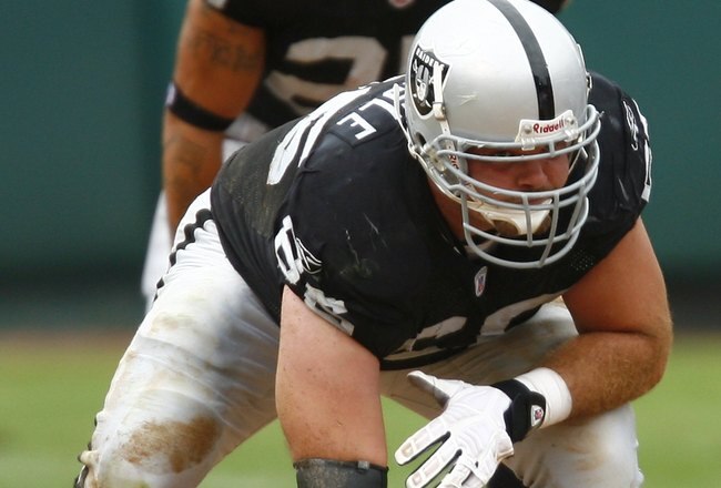 OAKLAND, CA - SEPTEMBER 23:  Guard Cooper Carlisle #66 of the Oakland Raiders is set in a three-point stance against the Cleveland Browns during a 26-24 win at McAfee Coliseum on September 23, 2007 in Oakland, California.  (Photo by Kevin Terrell/Getty Im