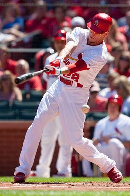 ST. LOUIS - SEPTEMBER 5: Colby Rasmus #28 of the St. Louis Cardinals strikes out against the Cincinnati Reds at Busch Stadium on September 5, 2010 in St. Louis, Missouri.  The Cardinals beat the Reds 4-2.  (Photo by Dilip Vishwanat/Getty Images)