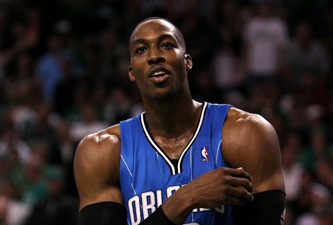 BOSTON - MAY 28:  Dwight Howard of the Orlando Magic looks on against the Boston Celtics in Game Six of the Eastern Conference Finals during the 2010 NBA Playoffs at TD Garden on May 28, 2010 in Boston, Massachusetts.  NOTE TO USER: User expressly acknowl
