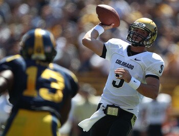 BERKELEY, CA - SEPTEMBER 11:  Jimmy Smith #3 of the Colorado Buffaloes passes against of the California Golden Bears at California Memorial Stadium on September 11, 2010 in Berkeley, California.  (Photo by Jed Jacobsohn/Getty Images)