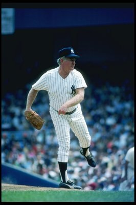 Aug 1982:  Pitcher Whitey Ford of the New York Yankees throws a pitch during a game at Yankee Stadium in Bronx, New York. Mandatory Credit: T. G. Higgins  /Allsport