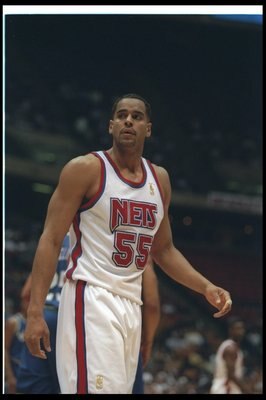 23 Nov 1996:  Forward Jayson Williams of the New Jersey Nets looks on during a game against the Dallas Mavericks at the Continental Airlines Arena in East Rutherford, New Jersey.  The Nets won the game, 114-95. Mandatory Credit: Al Bello  /Allsport