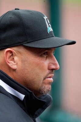 ST. LOUIS - MAY 20: Manager Fredi Gonzalez #33 of the Florida Marlins looks on from the dugout against the St. Louis Cardinals at Busch Stadium on May 20, 2010 in St. Louis, Missouri.  The Cardinals beat the Marlins 4-2.  (Photo by Dilip Vishwanat/Getty I