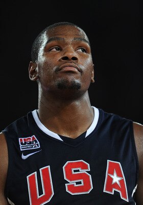 MADRID, SPAIN - AUGUST 22:  Kevint Durant of the USA watches on during a friendly basketball game between Spain and the USA at La Caja Magica on August 22, 2010 in Madrid, Spain.  (Photo by Jasper Juinen/Getty Images)
