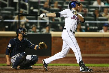 NEW YORK - SEPTEMBER 28:  Ike Davis #29 of the New York Mets watches after hitting a double in the ninth inning against the Milwaukee Brewers on September 28, 2010 at Citi Field in the Flushing neighborhood of the Queens borough of New York City. The Mets